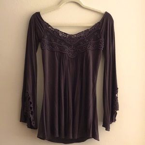 Sky off the shoulder sz M top deep coco brown used